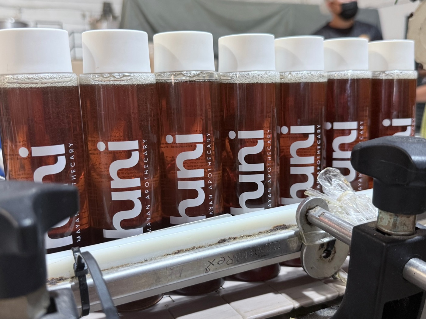 The first huni bottles coming off the production line in Mérida, Mexico